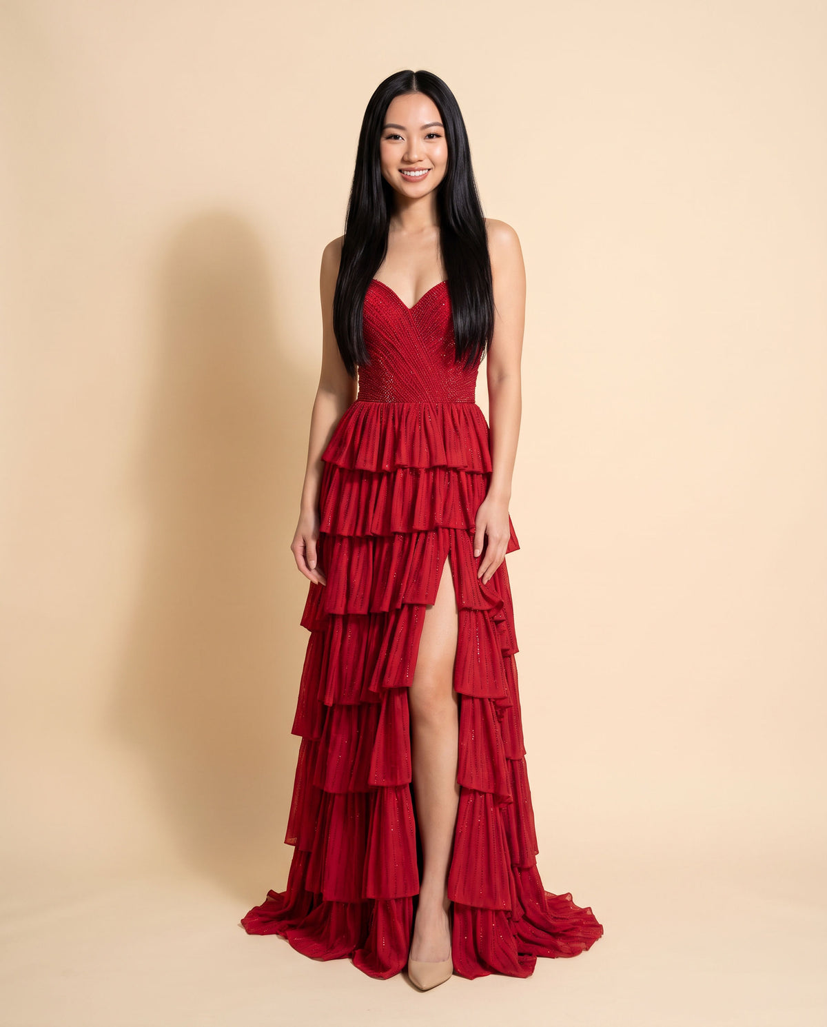 Robe A Volant Brillante Rouge