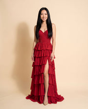 Robe A Volant Brillante Rouge