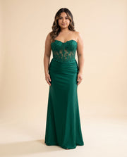 Robe Corset Bas En Satin Émeraude