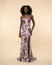 Robe Ajustée Fleurie Ivory/Fuchsia