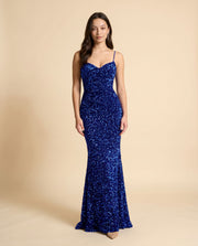 Robe Brillante Coupe sirène Saphir