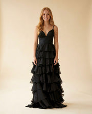 Robe De Chiffon À Volants Noire