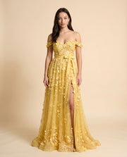 Robe Avec Fleurs 3D Jaune