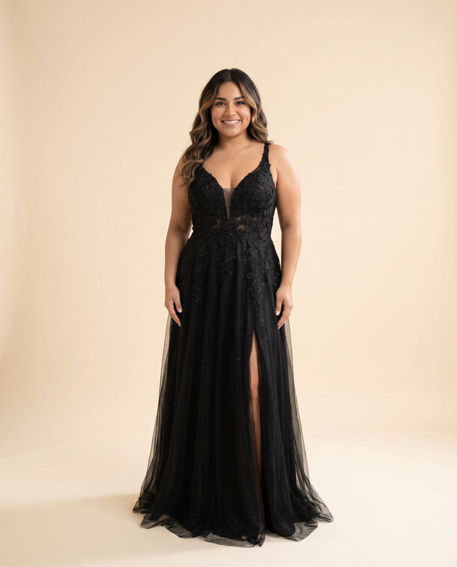 Robe Style Corset Avec Fente Noire