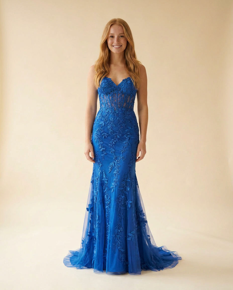 Robe Corset En Dentelle Aqua