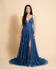 Robe Avec Fente Bleu