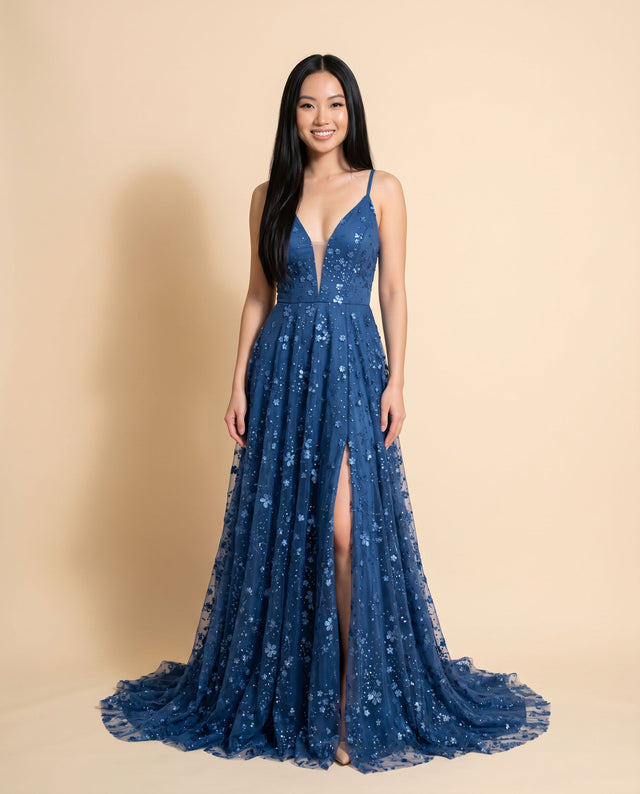 Robe Avec Fente Bleu