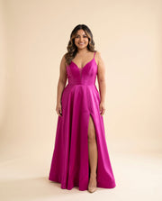 Robe Fluide Avec Fente Magenta