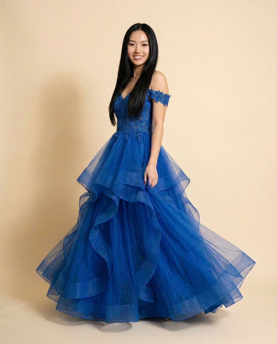 Robe Avec Tulle À Étage Marine