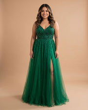 Robe Fluide Avec Brillants Verte