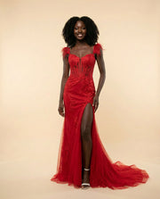 Robe À Corset Et Plumes D'autruche Rouge