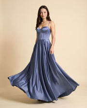 Robe Corset En Satin Bleu Fumé
