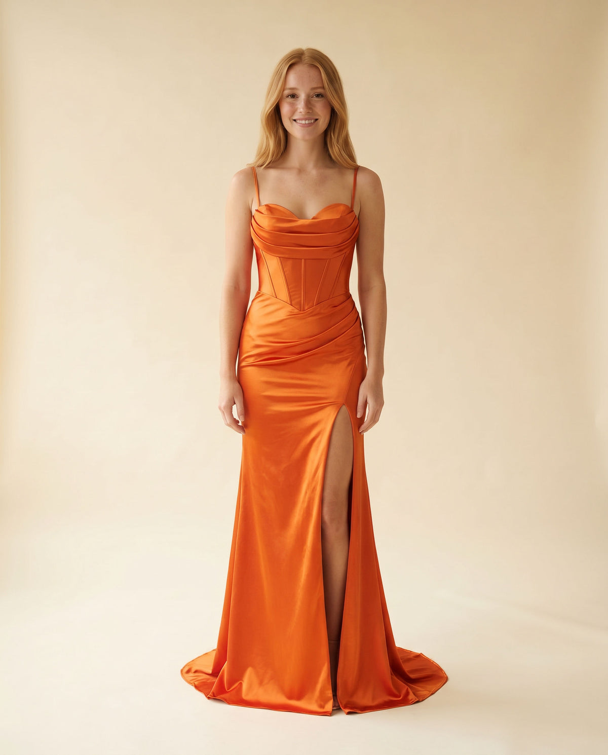 Robe Corset Satin Orange Foncé