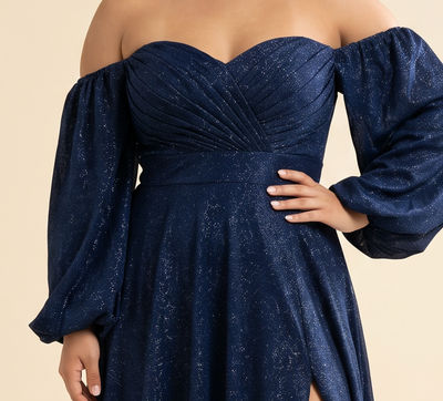 Robe Scintillante À Manches Marine