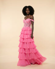 Robe À Étages Avec Fente Rose Vif