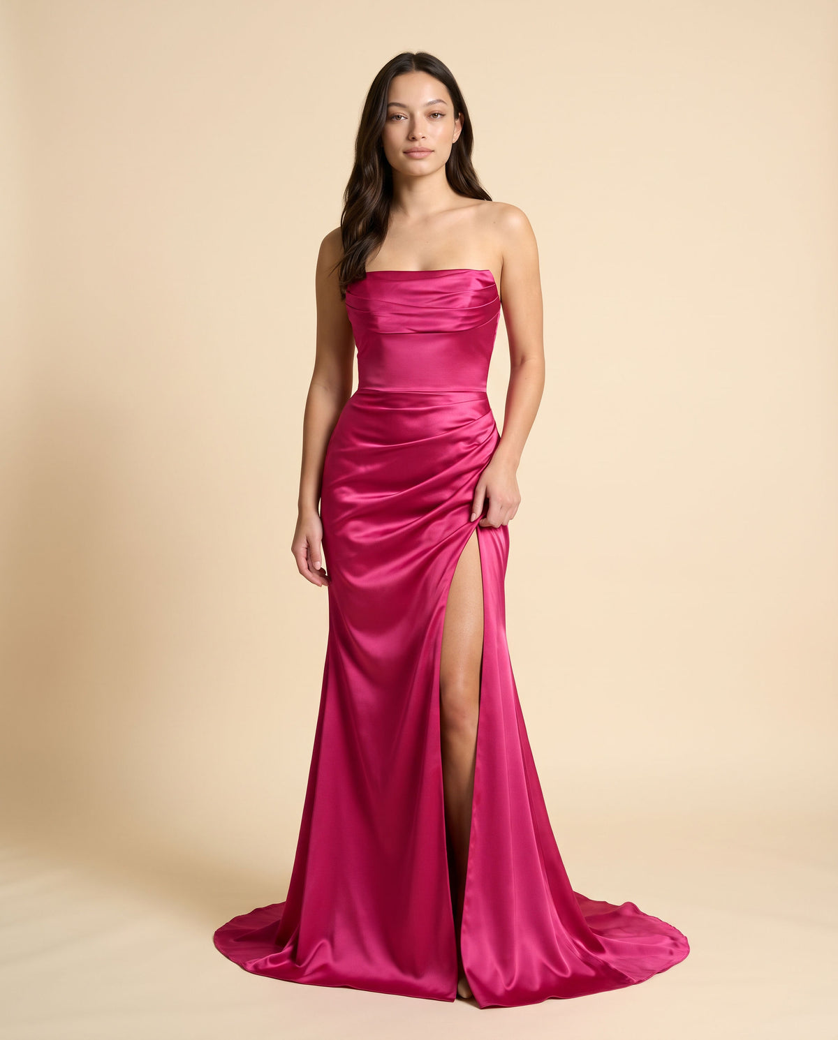 Robe Bustier En Satin Fuchsia