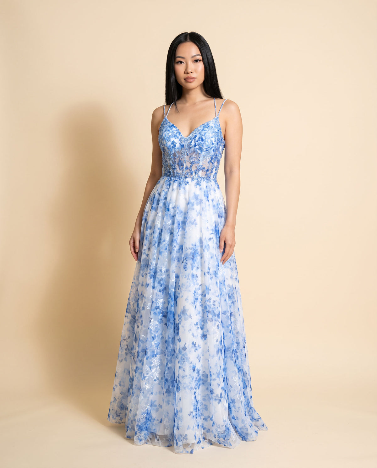 Robe fleurie col en V Bleu