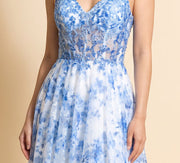 Robe fleurie col en V Bleu