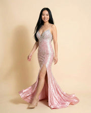 Robe Sirène à Perles Rose
