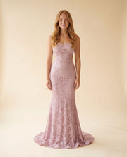 Robe ajustée ajourée brillante Rose