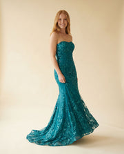 Robe Bustier En Paillettes Sarcelle