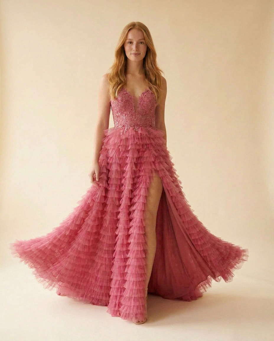 Robe A Volant Rose Flamboyant