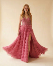 Robe A Volant Rose Flamboyant