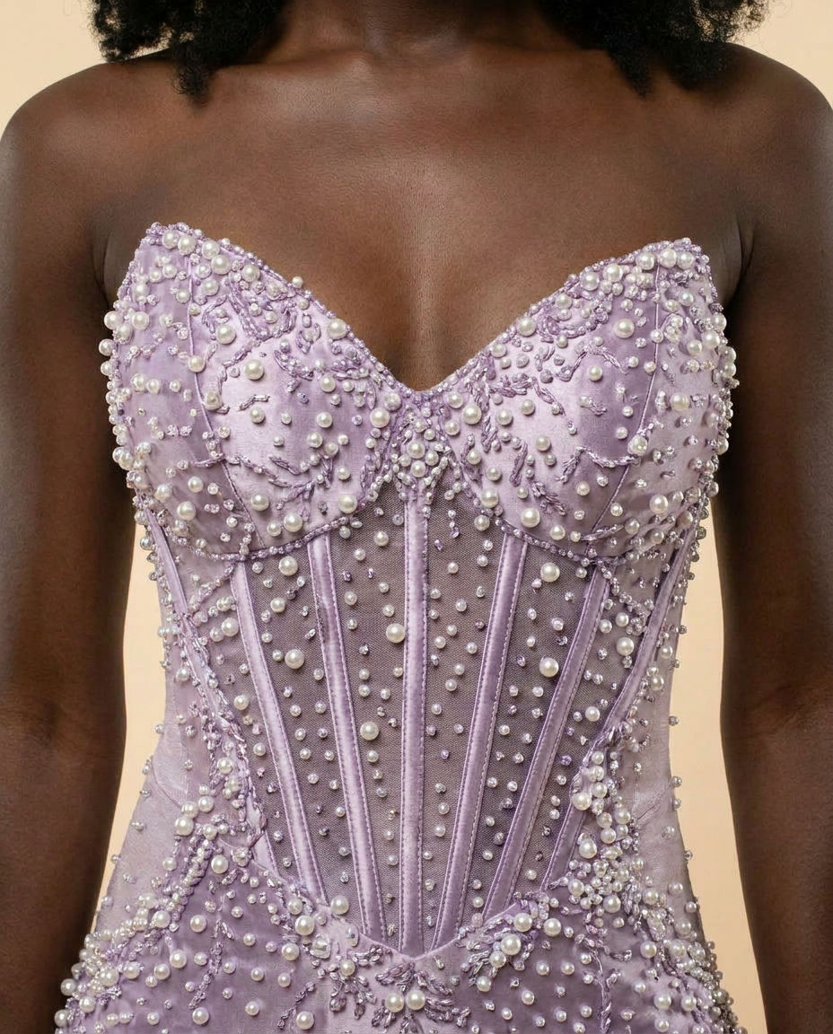 Robe Corset Perlée Lilas