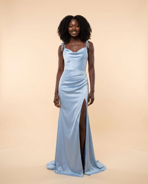 Ladivine - Robe Satinée Bleu Poudré - Bleu