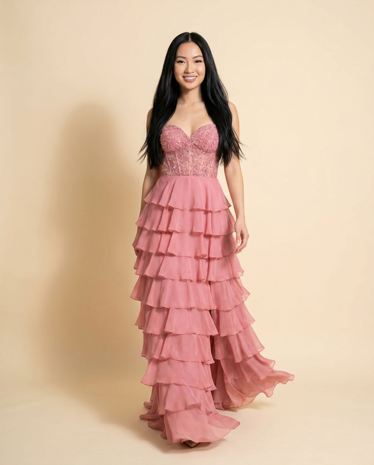 Robe Corset À Volant Rose
