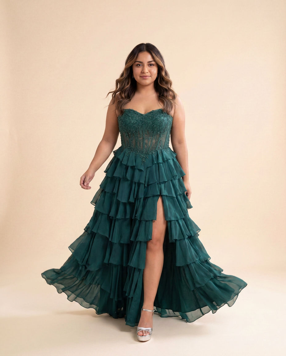 Robe Corset à Volants Émeraude
