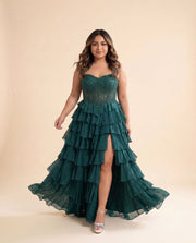 Robe Corset à Volants Émeraude