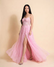 Robe Corset en Dentelle Rose