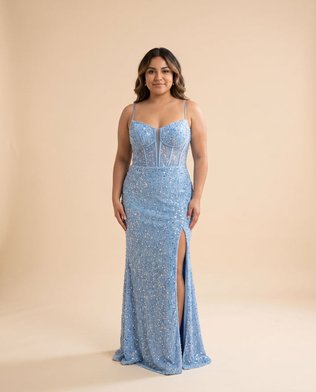 Robe Bleu Poudre Scintillante