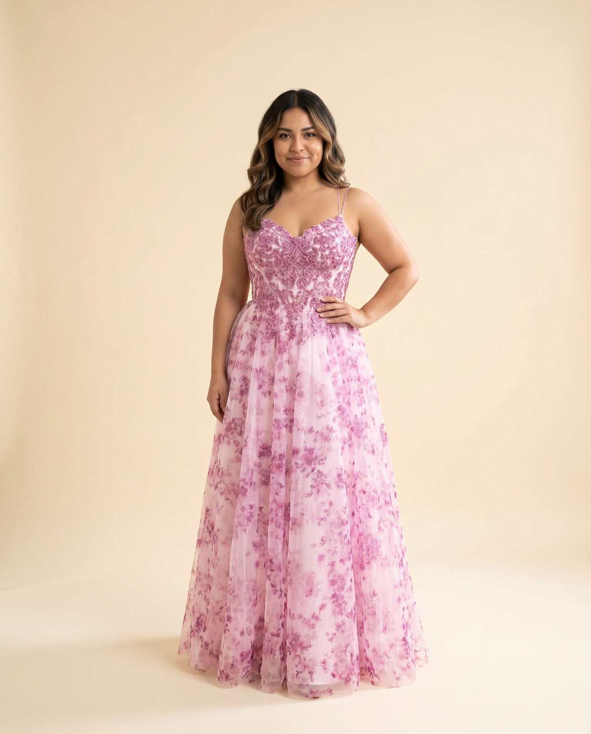 Robe fleurie col en V Rose