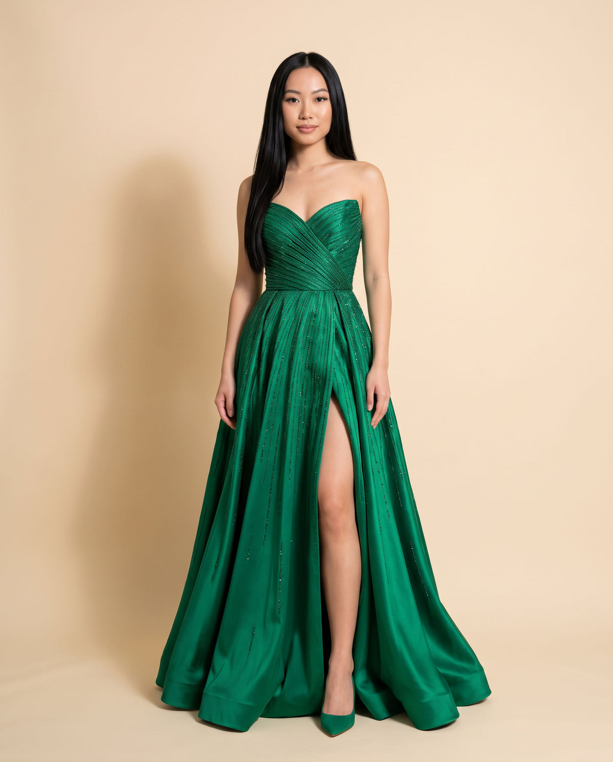 Robe Brillante Bustier Avec Fente Émeraude