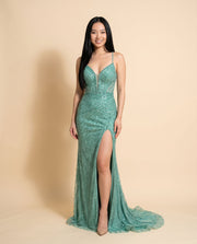 Robe Brillante Avec Fente Seafoam
