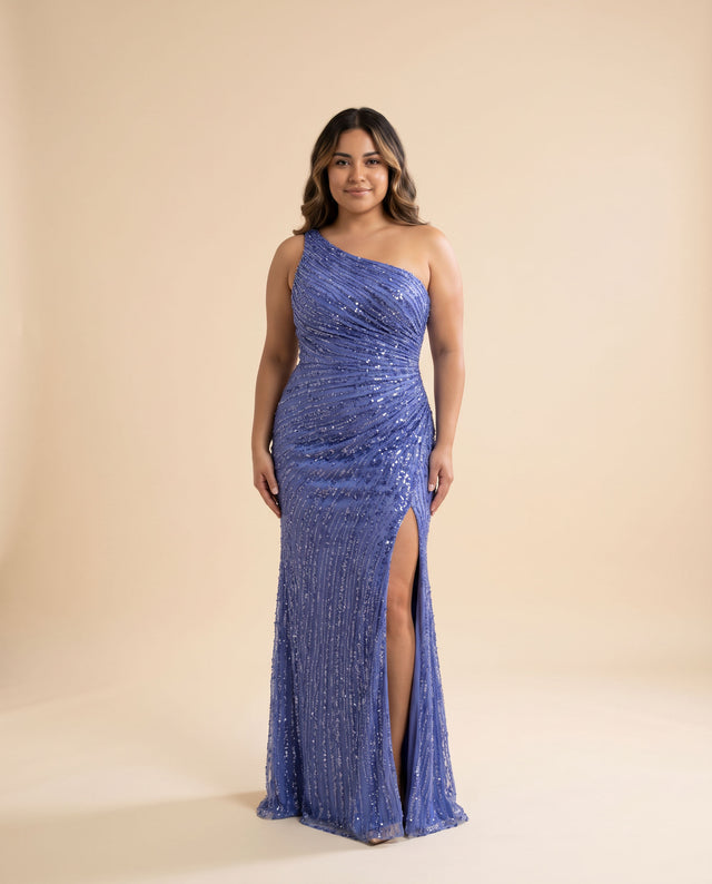 Robe Une Bretelle Brilante Periwinkle