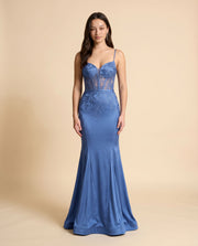Robe Corset Brillante et Satinée Bleu Fumé