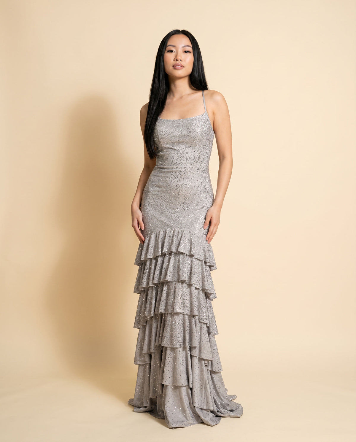 Robe Ajustée à Volants Argent