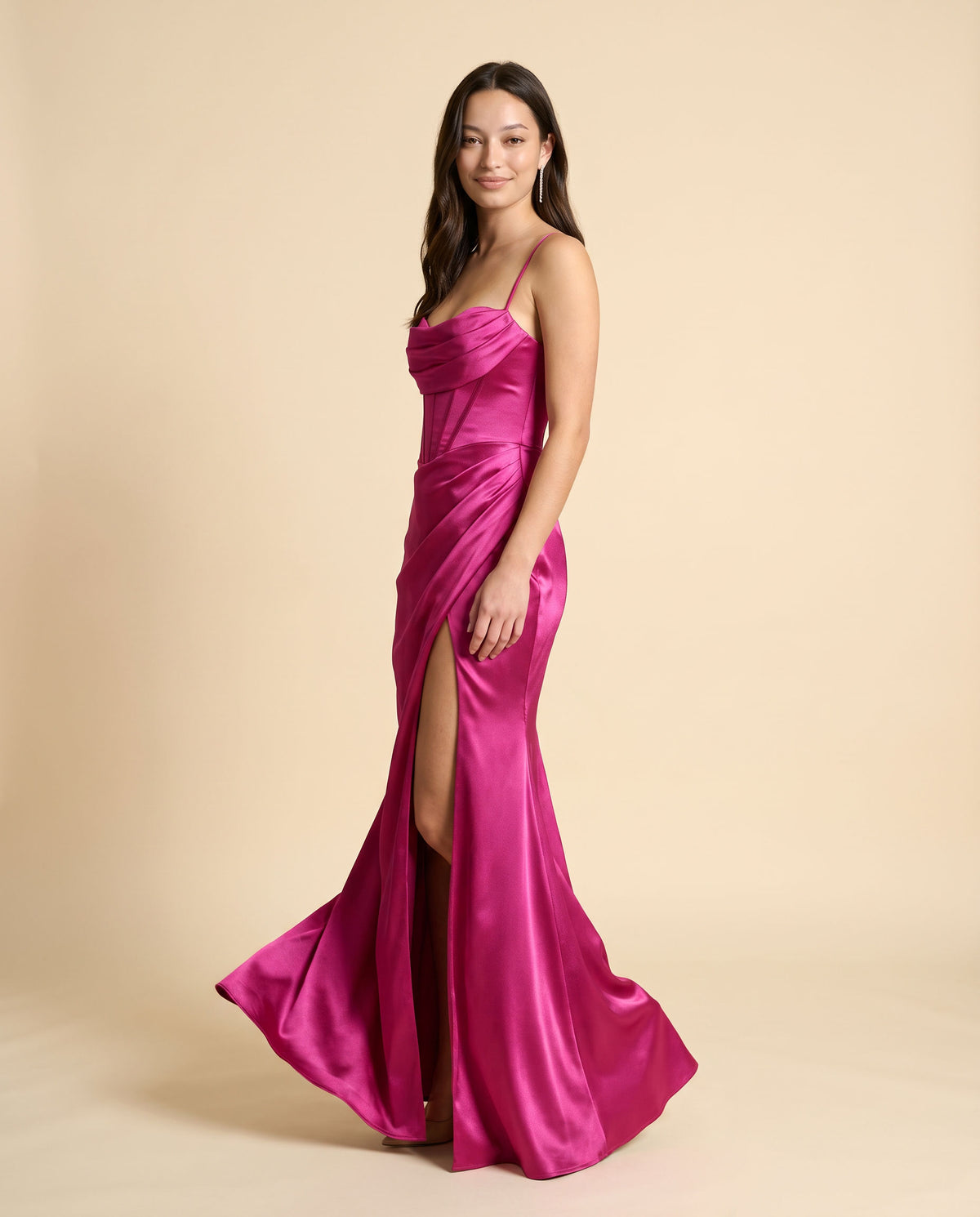 Robe Ajustée Col Droit Fuchsia