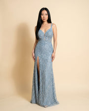 Robe Ajustée Brillante Bleu Mystique