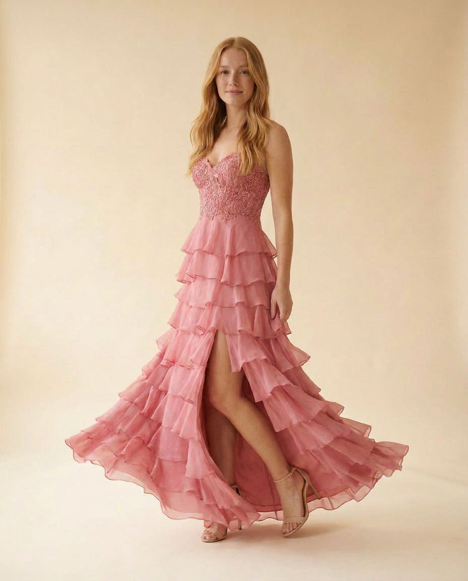Robe Corset À Volant Rose