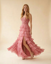 Robe Corset À Volant Rose