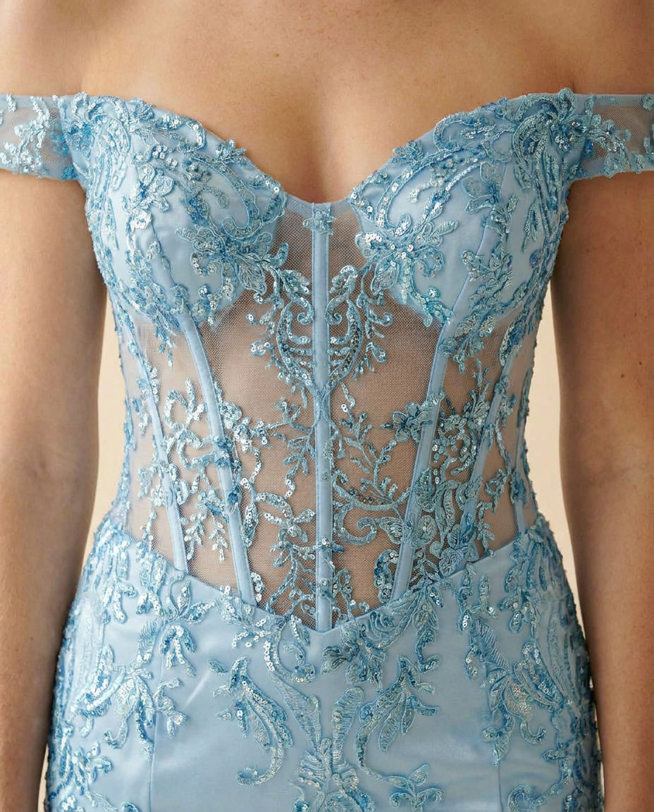 06369 Robe Corset Coupe Sirène Bleu Pâle