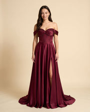 Robe Satinée Et Corset Bourgogne
