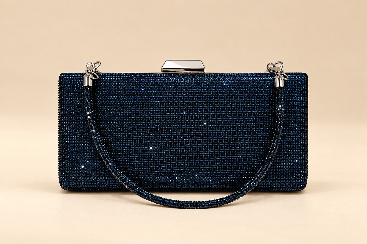 Blossom Sac à Main Argent Brillant Plat Marine