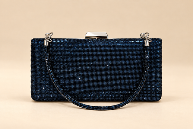 Blossom Sac à Main Argent Brillant Plat Marine