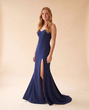 Robe Ajustée À Corset Marine