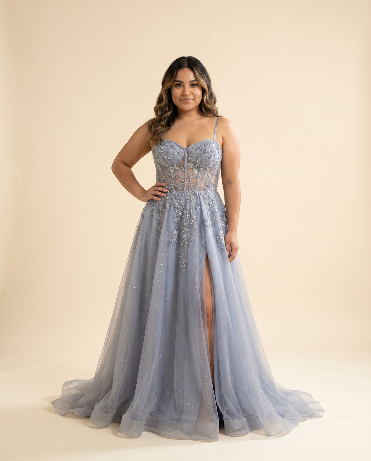 Robe Fluide Corset Bleu Fumé